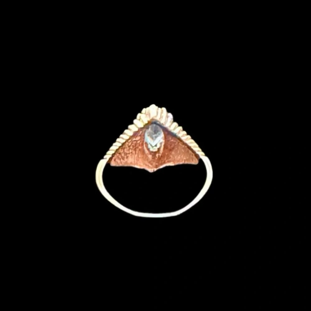 Vintage 14K Yellow Gold Marquise Blue Topaz and Diamond Halo Ring Size 6.5